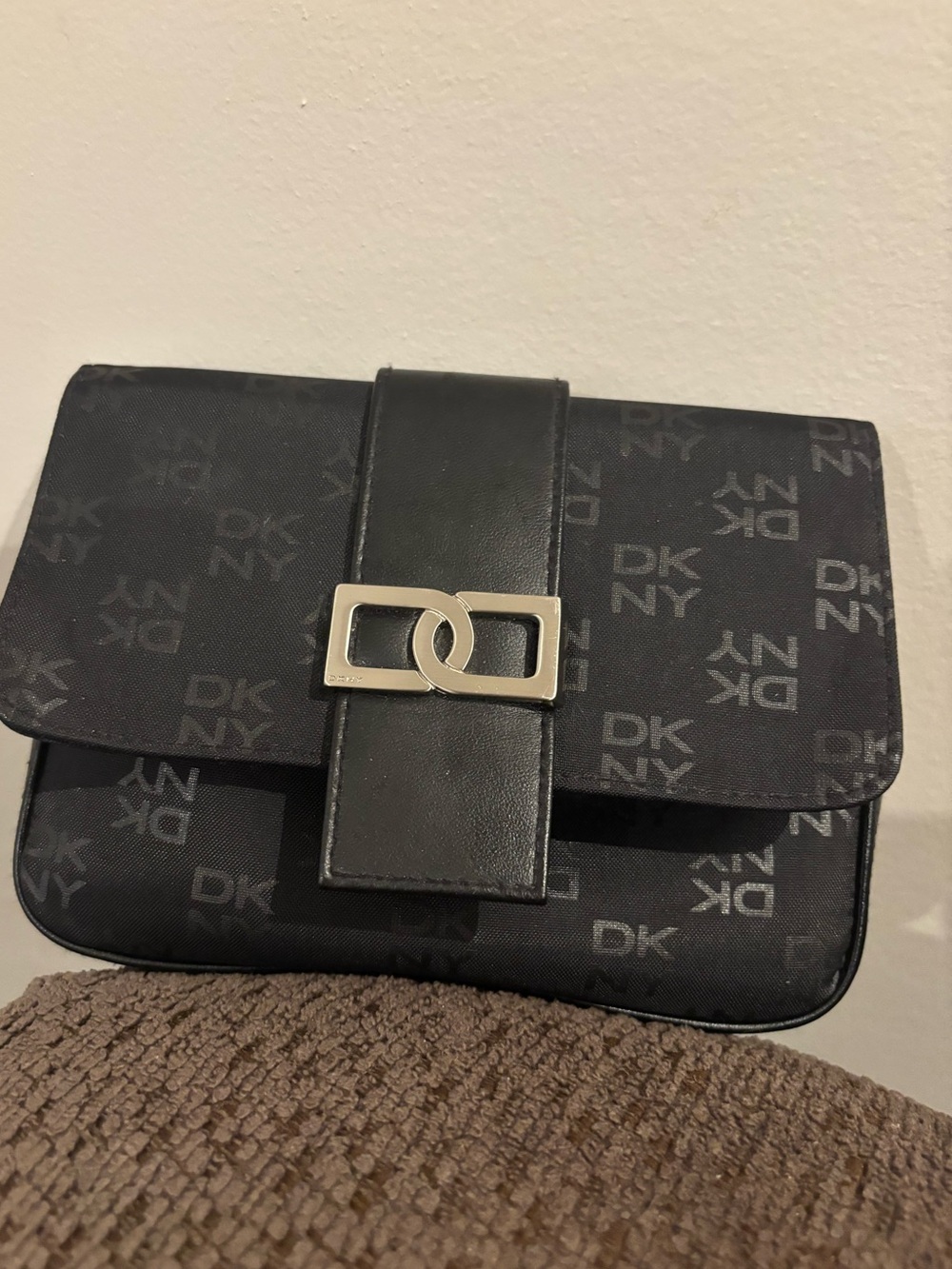 DKNY Black Logo Jacquard Flap Clutch/ Crossbody with Silver Hardware